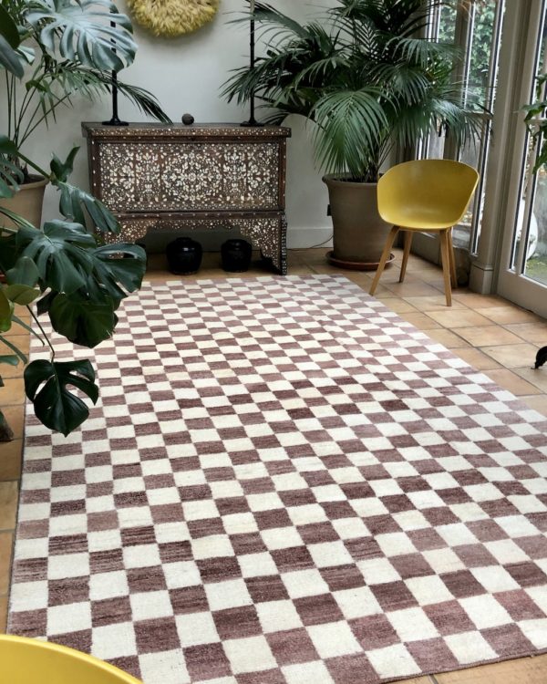 check design brown cream handwoven rug bespoke sizes