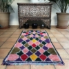 Small Colourful Diamond Design Runner Moroccan Berber Runner Short Low Pile Rug Size 80x180cm