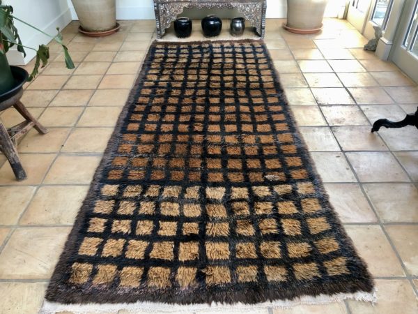 Turkish Carpet Tulu Runner Large runner Hallway landing runner brown maroon squares design earth colours large 100x300cm