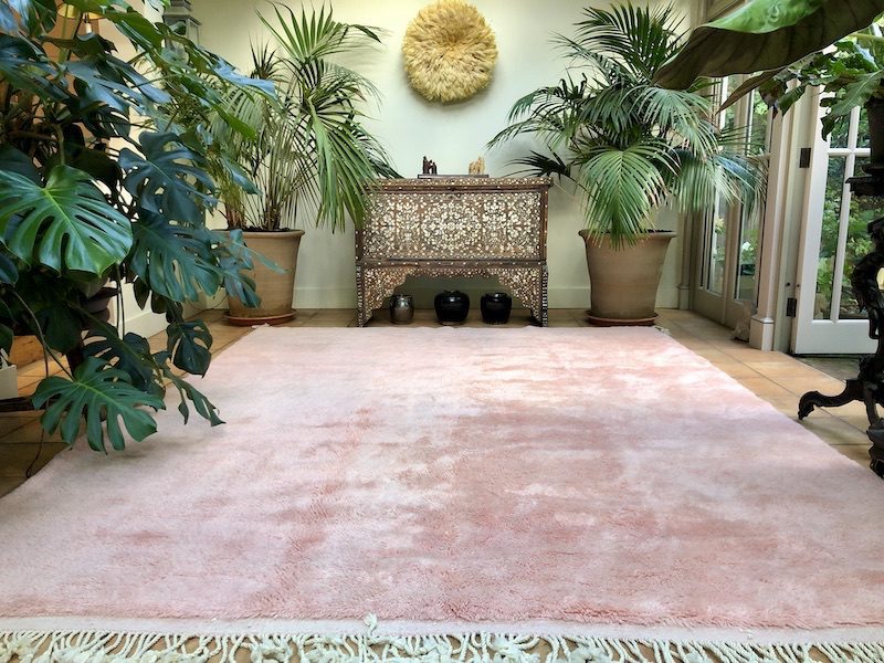 Pink plain handwoven pile rug large area rug