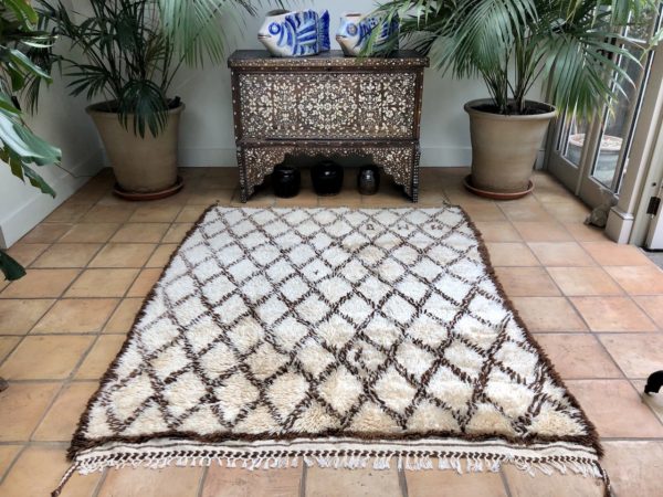 Vintage Moroccan Azilal Berber Carpet Handwoven Wool Rug Brown Geometric Design Piel Rug In Square Size 175x220cm
