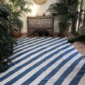 Blue Striped Diagonal Contemporary Kilim Rug 225x313cm