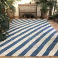 Blue Striped Diagonal Contemporary Kilim Rug 225x313cm