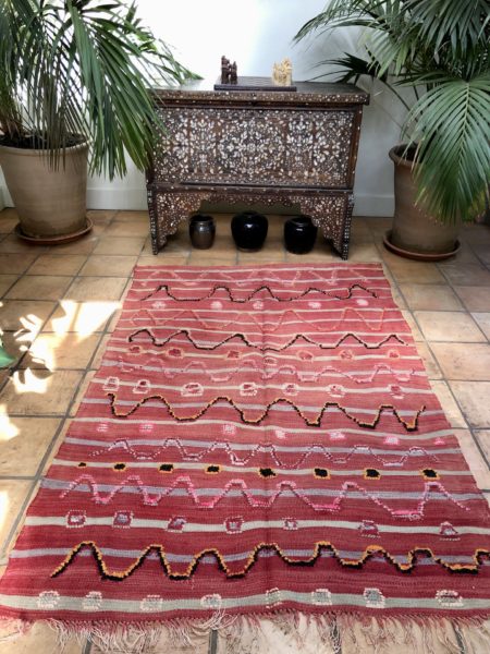 red moroccan berber kilim medium size area rug vintage handwoven kilim weave
