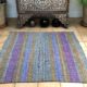 Grey Striped Turkish Kilim Small Square Area Rug Flatweave 155x155