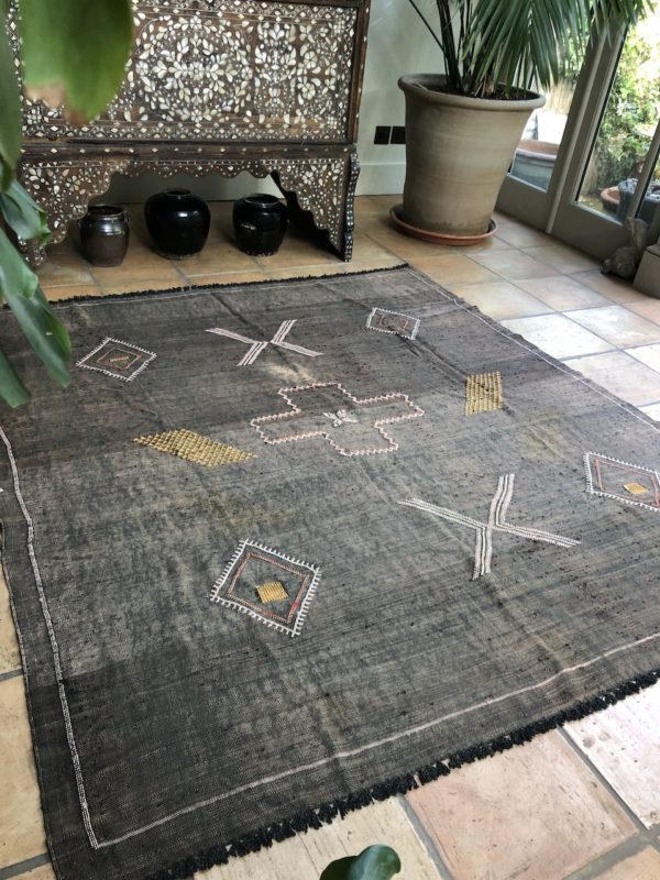 black brown cactus silk moroccan kilim