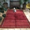 Red Plain Greek Key Bordered Moroccan Vintage Rug 170x260cm