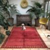 Red Plain Greek Key Bordered Moroccan Vintage Rug 170x260cm