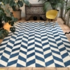 teal blue herringbone large area rug kilim handwoven 250x350cm