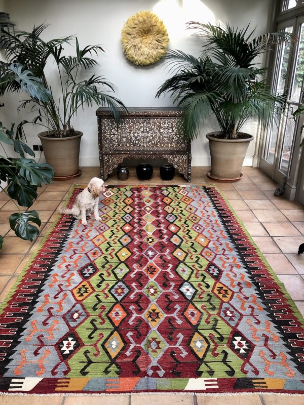 Turkish Ushak kilim rug large handwoven Kilim rug 200x300cm
