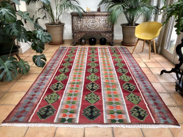 Turkish Kilim Rug Handwoven Ushak Flatweave Rug 202x308cm