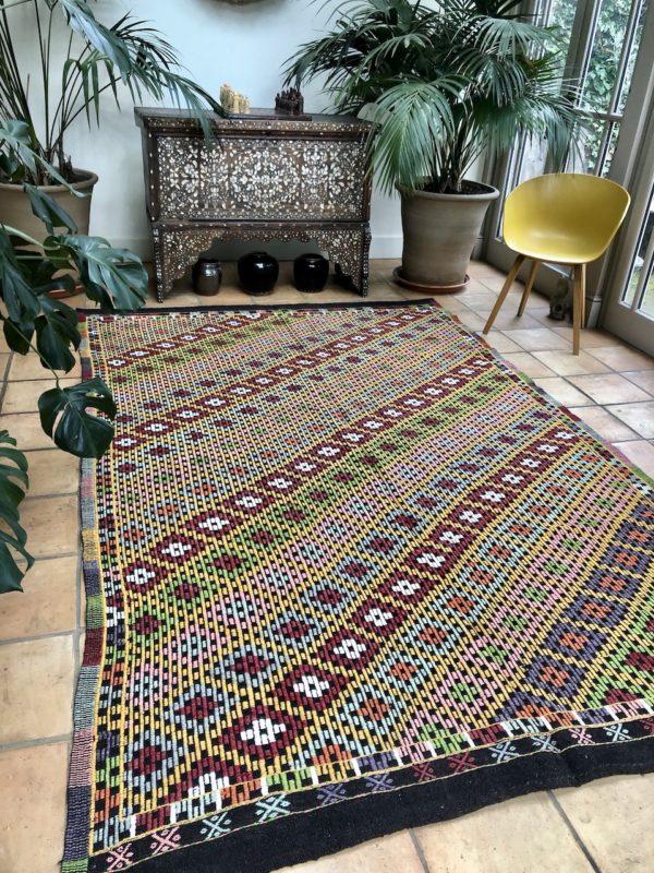 Turkish Kilim Vintage Diagonal Striped Manisa Flatweave Large 200x310cm