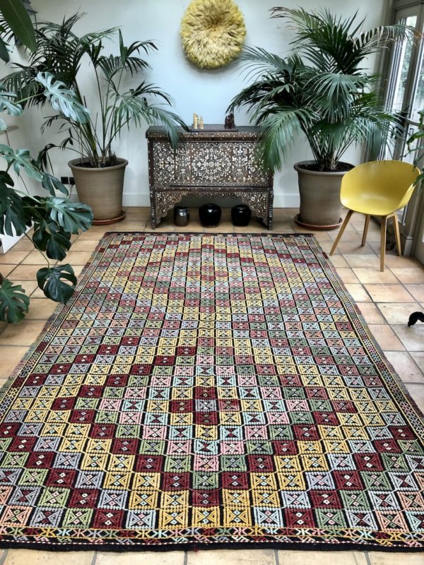 Large Turkish Kilim Rug Gently Faded Vintage Flatweave 210x330cm