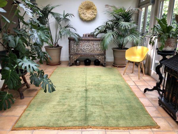 Moss Green Moroccan Berber Rug Plain Vintage Large Area Rug 200x300