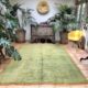 Moss Green Moroccan Berber Rug Plain Vintage Large Area Rug 200x300