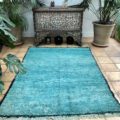 Teal Blue vintage handwoven Moroccan Berber Rug