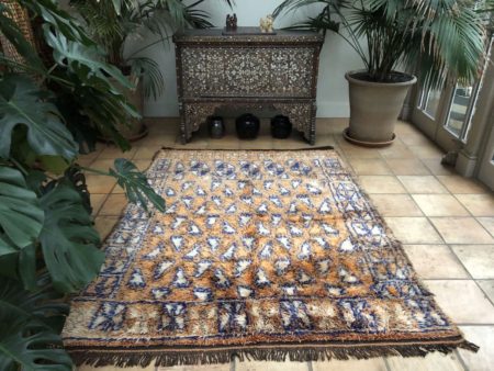 Beni Mguild area rug moroccan berber hand knotted blue geometric design