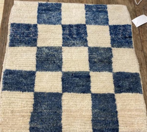 navy blue check design handwoven short pile rug carpet