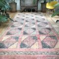 large pink wool rug moroccan vintage handwoven carpet 185x390cm