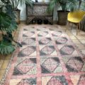 large pink wool rug moroccan vintage handwoven carpet 185x390cm