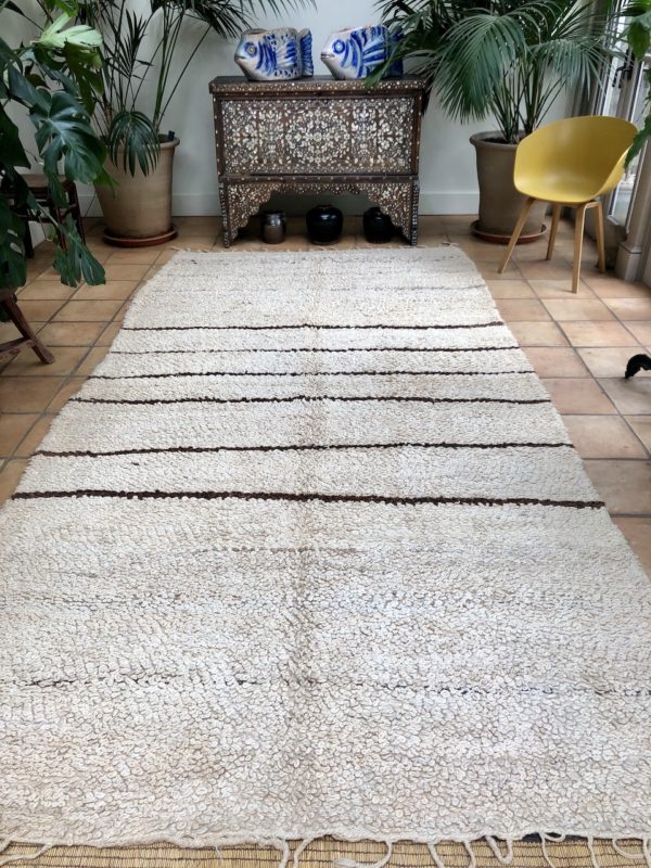 Vintage Moroccan Berber Rug Looped Pile Brown Stripes 180x370cm