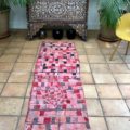 Narrow Runner Pink Check Design Moroccan Berber Rug 74x250cm