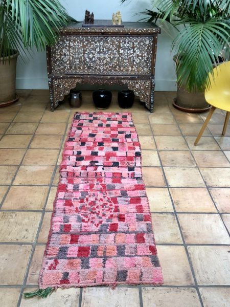 Narrow Runner Pink Check Design Moroccan Berber Rug 74x250cm