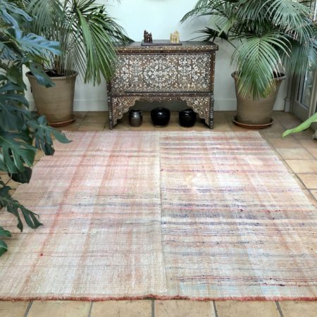 peach Turkish kilim rug cotton striped large area rug flatweave 228x280cm