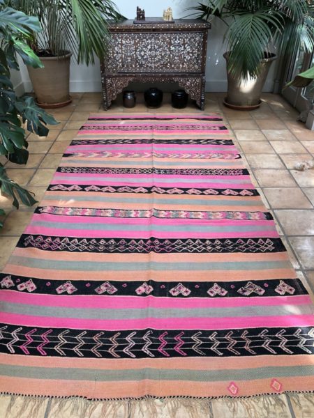 pink orange black striped kilim DIY fabric upholstery rug large