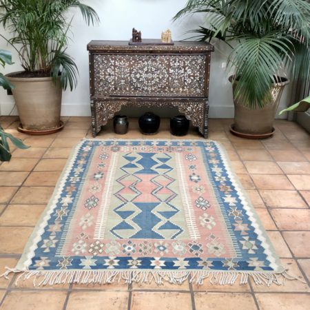 blue green turkish handwoven kilim rug flatweave medium size 150x230cm durable texture
