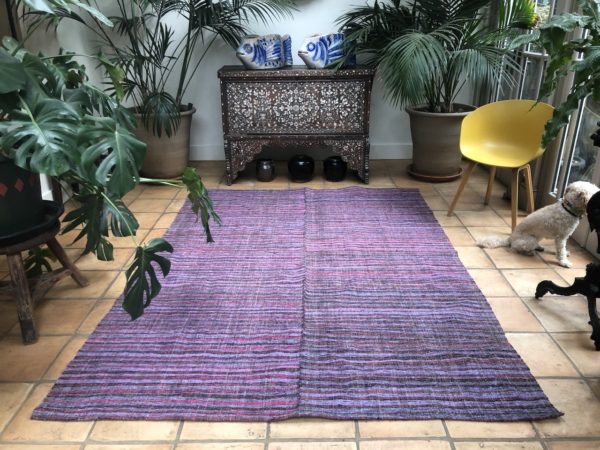 Striped Turkish Kilim Vintage Flatweave in Purple Pink Large 189x260cm