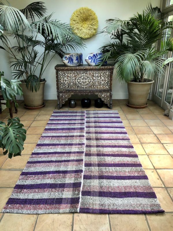 Purple Pink Striped Turkish Kilim Rug Handwoven Medium Size 145x277