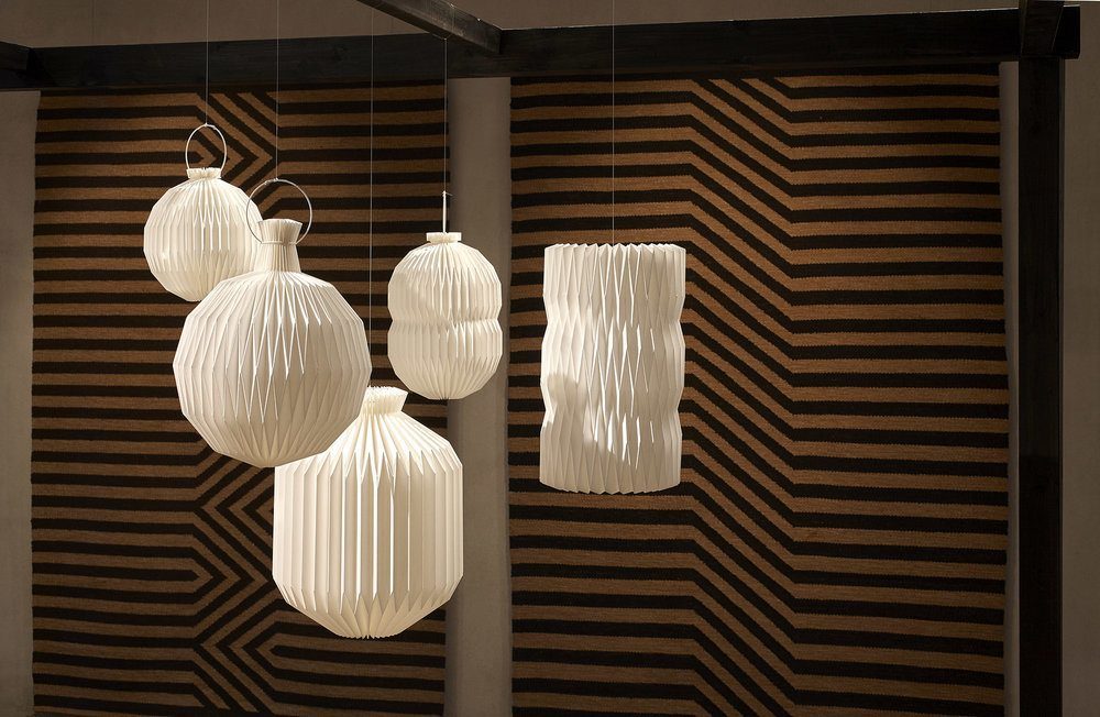 Paper lamps designed in the 1970s by Danish brand Le Klint, inspired by Japanese origami