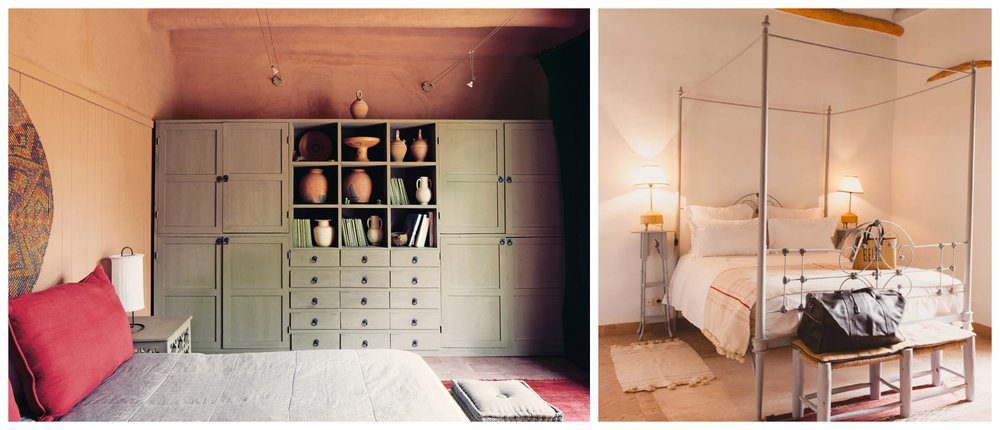 Left: a room decorated by Arnaud Maurieres and Eric Ossart, The New York Times. Right: A simple room brought to life by textiles in the Beldi Country Club