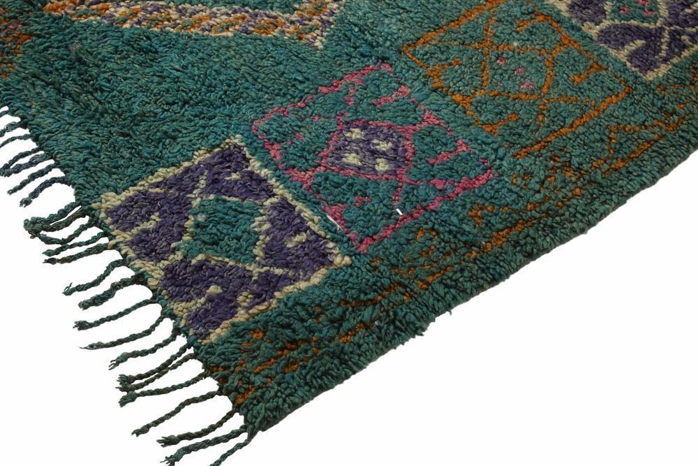 Emerald green and pink vintage Moroccan pile rug